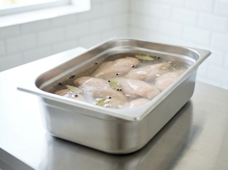 鶏肉は塩水に漬けてからゆっくりゆでる
