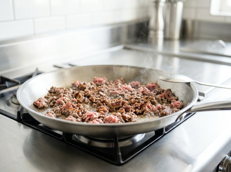 肉は鍋に合った量を薄く広げて炒める